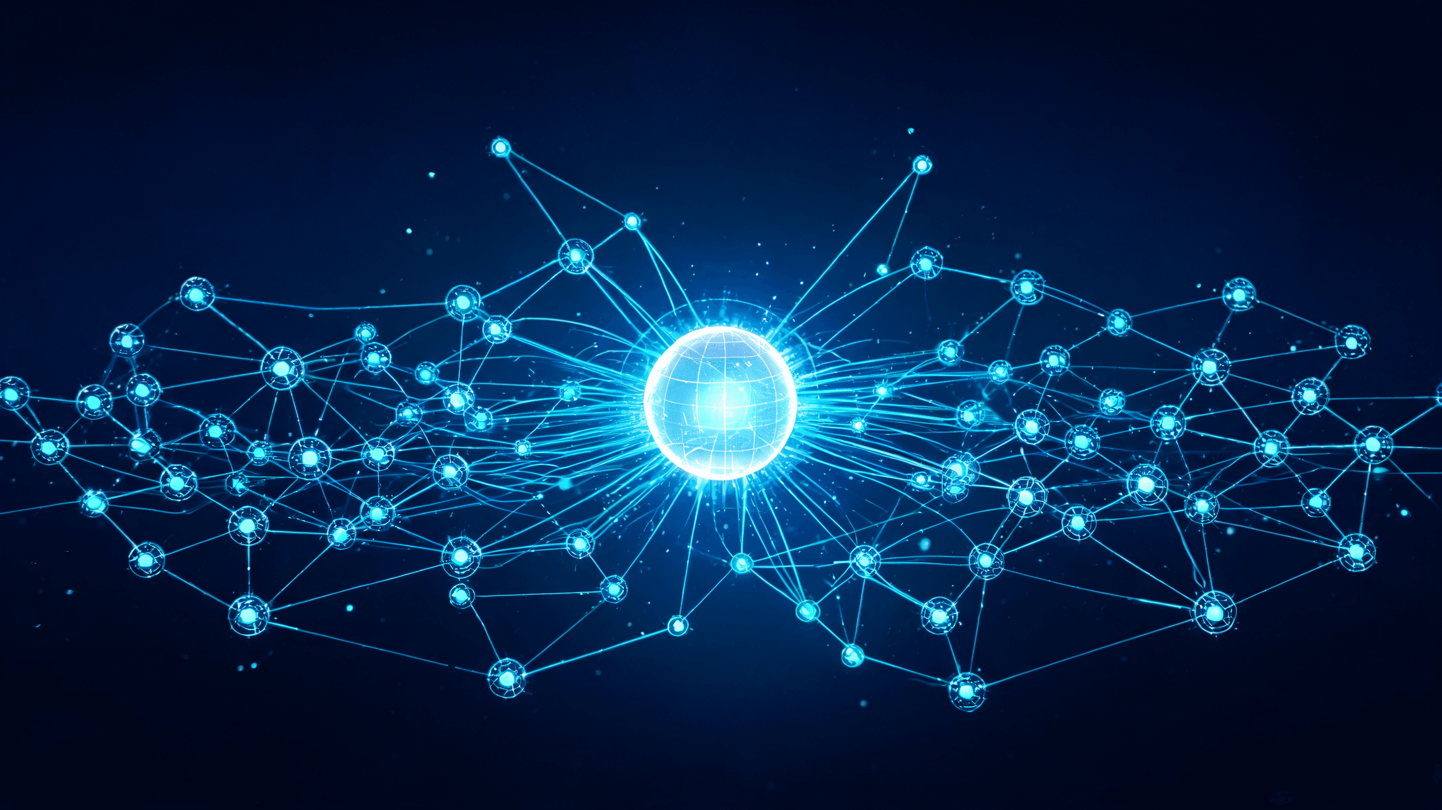 A complex network of interconnected AI neural nodes, representing a multi-agent system orchestrated
