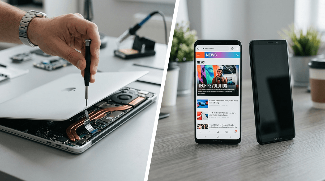 A close-up of a hand using a small screwdriver to easily pop open a laptop internal panel (MacBook N