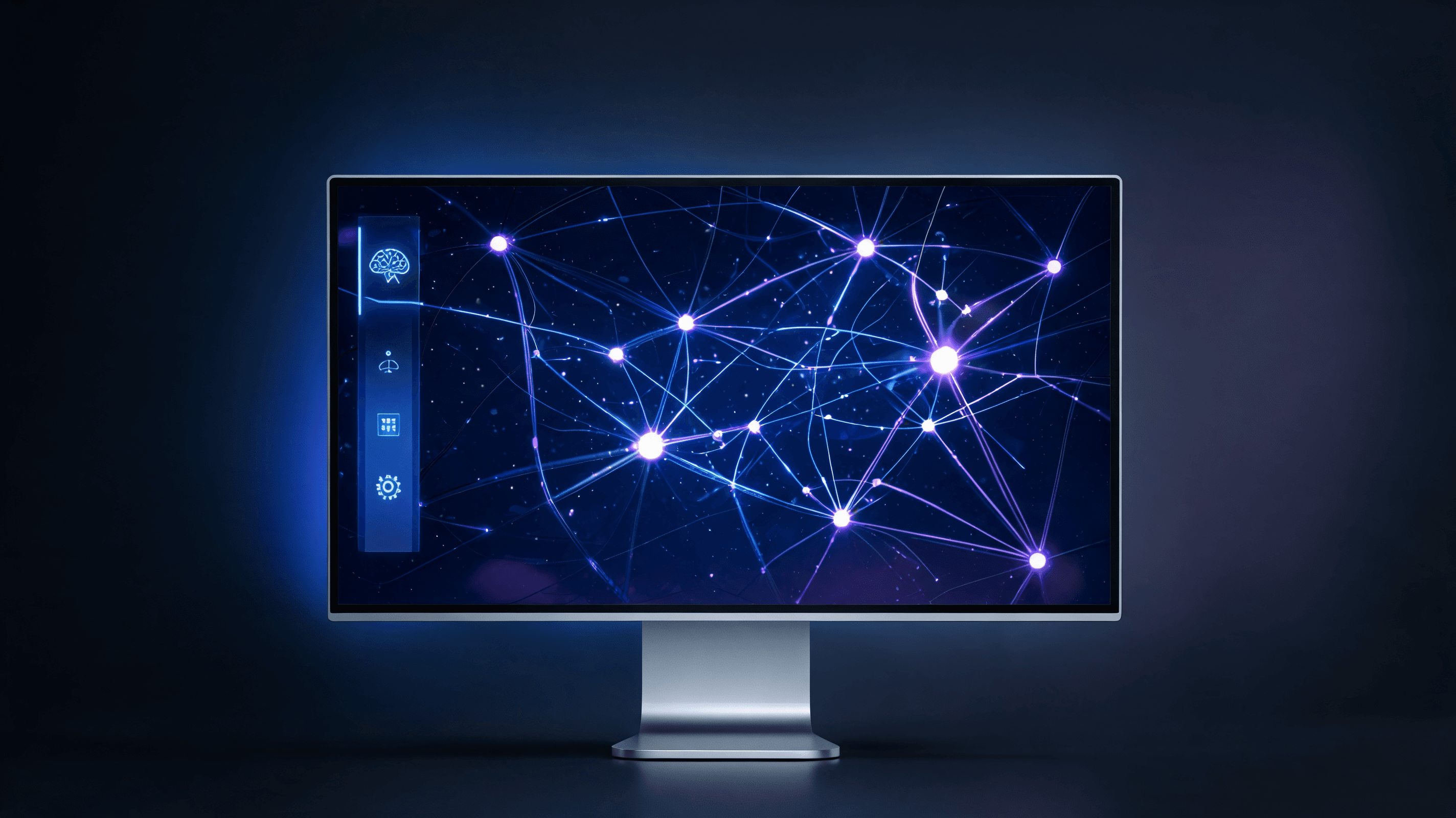 A modern, sleek visualization of an AI operating system interface on a digital device, with glowing