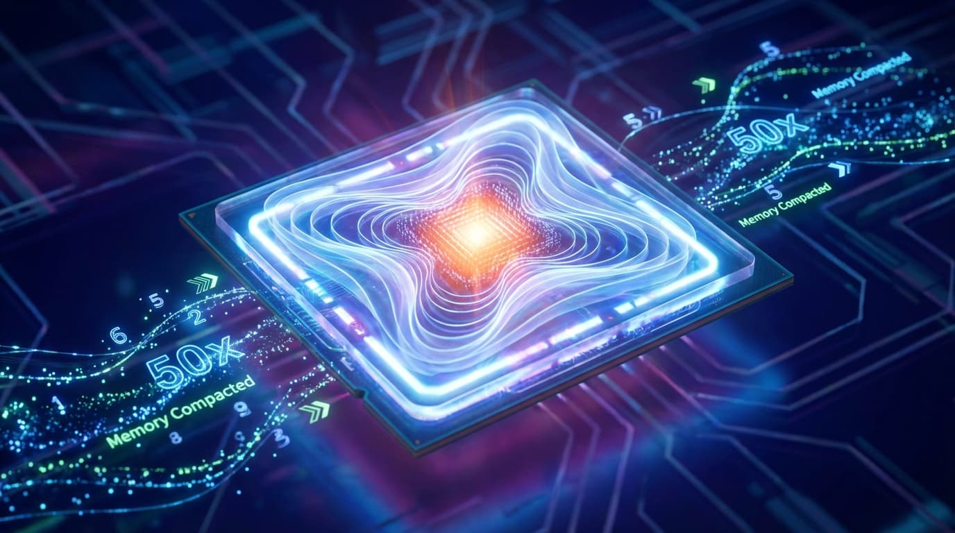 A macro conceptual shot of a glowing microchip with layers of translucent light representing memory