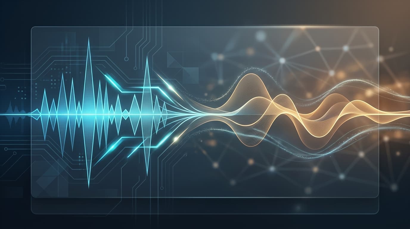 A graphical visualization of sound waves changing from sharp, synthetic jagged lines to organic, smo